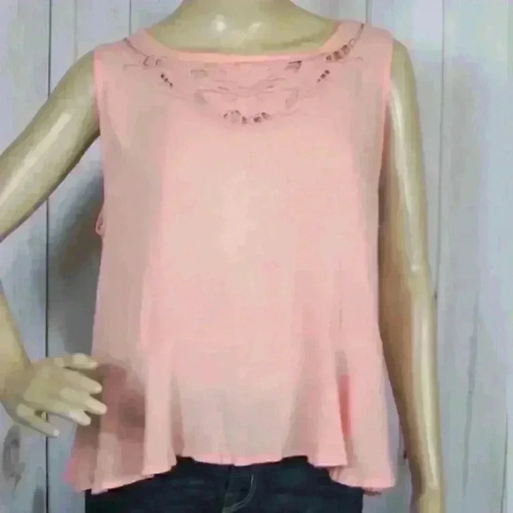 Cozy Casual Tops - Cutout Sleeveless Top Size Small Embroidered Floral Flowy Boho Peachy Pink NEW